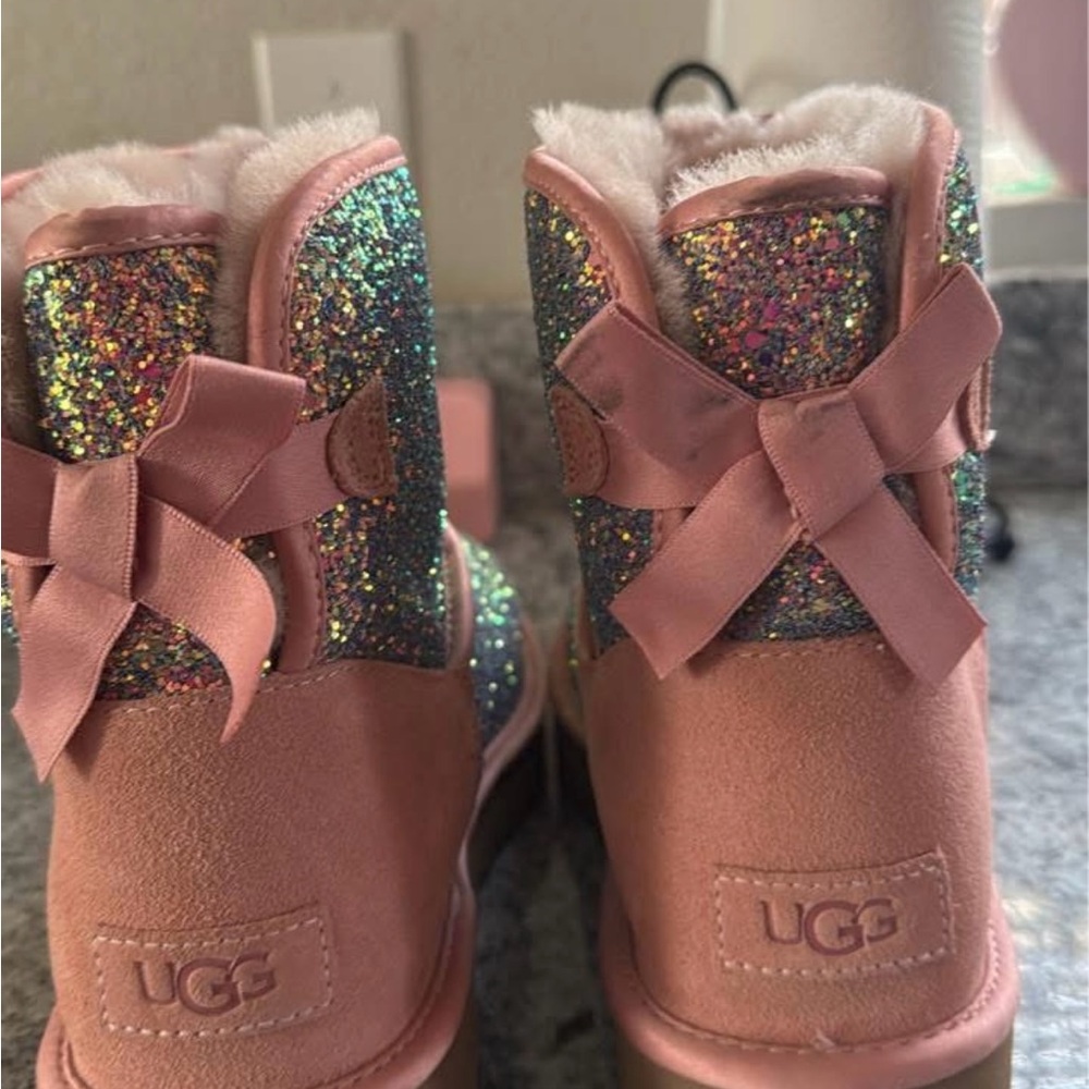 UGG Bailey Bow Pink Sequin Boots